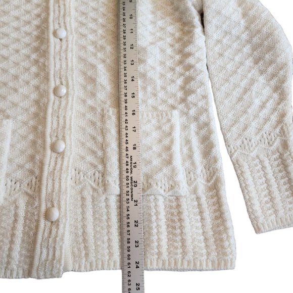 Vintage Portia Sweater Women's Size M White Knit Long Sleeve Button Pockets - Picture 3 of 12